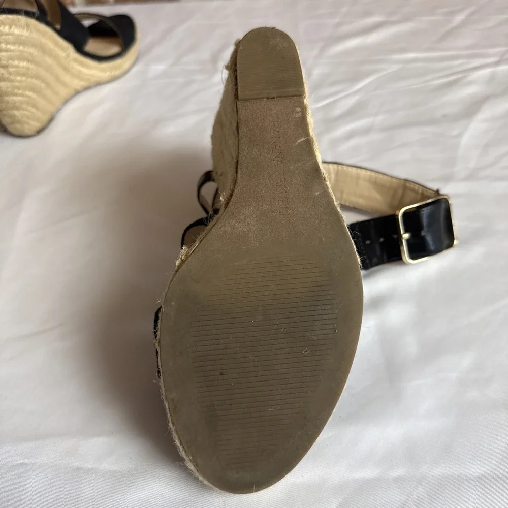 Banana Republic Black‎ Canvas Espadrille Wedge Heel Sandal Leather Trim Size 8